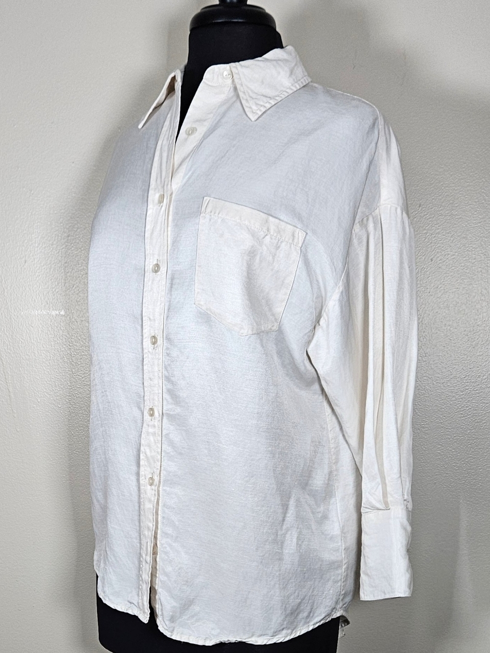 Anine Bing Signature Oversized Button Down Blouse Satiny Lyocel Rayon Linen XS